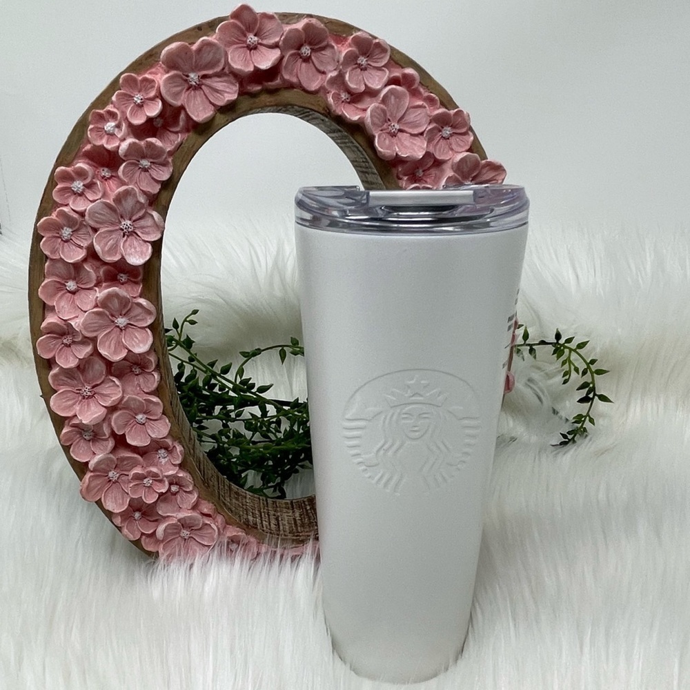 STARBUCKS 16oz PEARL WHITE TUMBLER / COLD CUP SLIDE OPENING LID BPA FREE - Picture 1 of 9